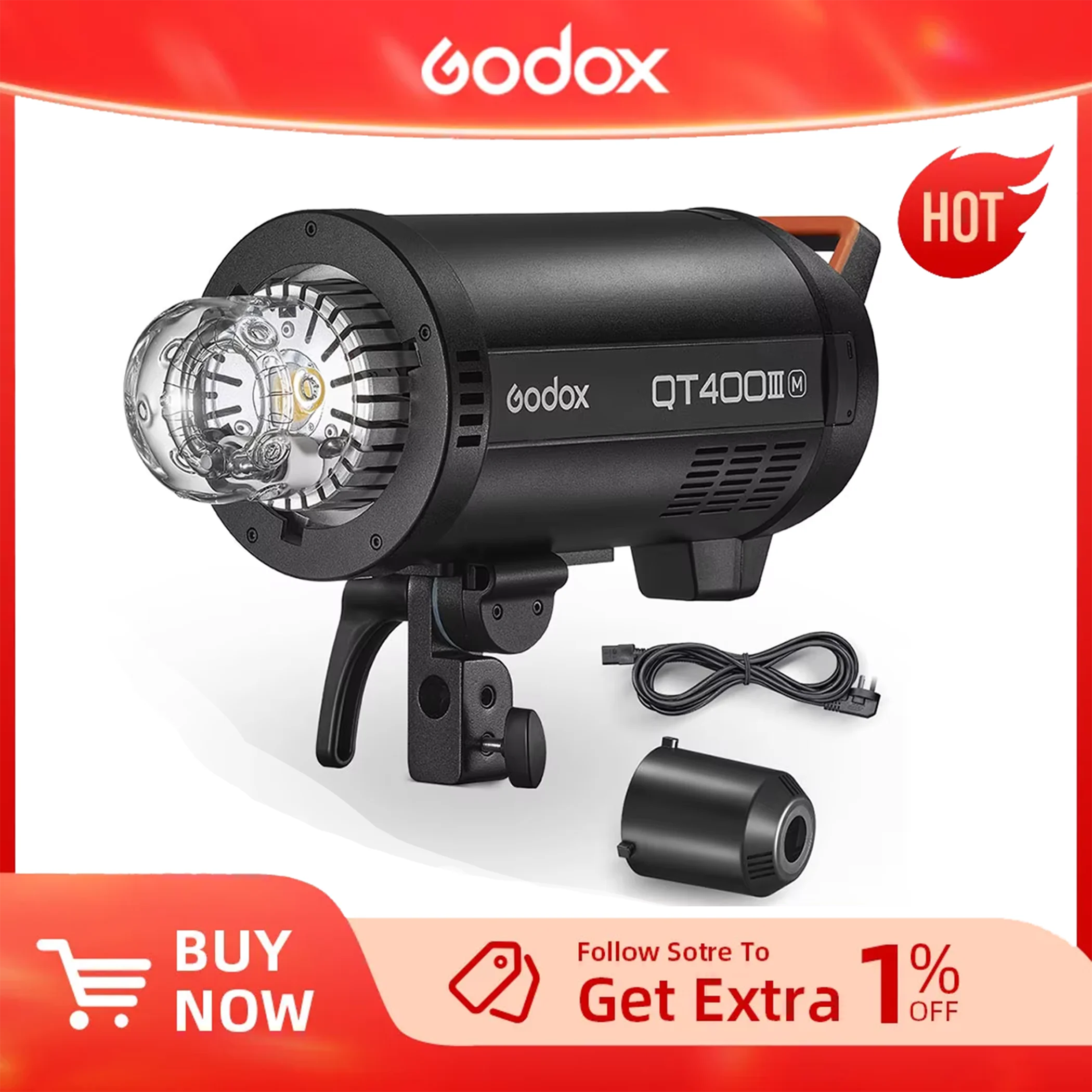

Godox QT400III 400W GN65 Studio Flash Strobe Light Built-in 2.4G Wireless System 1/8000s High Speed Sync 40W LED Modeling Bulb