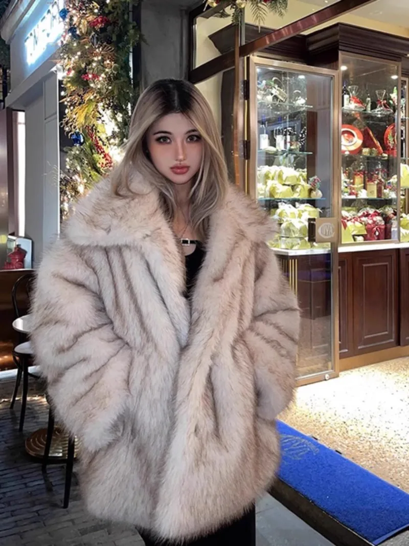 MiiiiX Versatile Imitation Fox Fur Plush Jacket Women's Winter Coat Fashion Loose Mid-length Thicken Outerwear Female Clothes