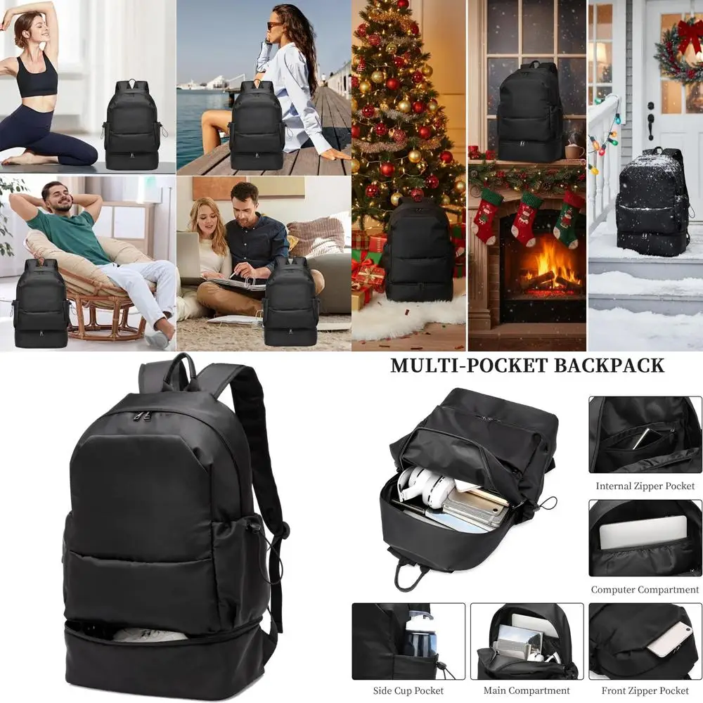 

Мужской водонепроницаемый дорожный рюкзак с отделением для обуви, легкая спортивная сумка для спортзала и повседневный рюкзак - черный