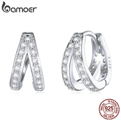 Bamoer Zircon Earrings 925 Sterling Silver Unique Double-layered Design Hoop Earrings Women Fine Jewelry