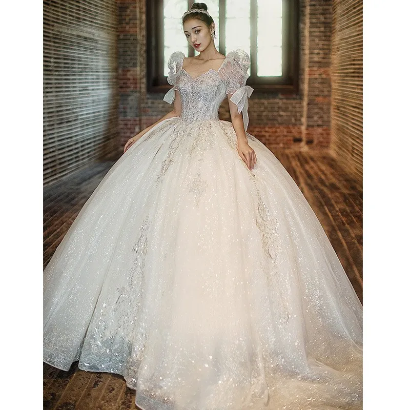 2023 hochzeit Kleider Für Wemon Vestido De Noiva Com Pedrarias E Brilho Robe De Mariée Fluide Bohème Blanche Braut Ball kleider