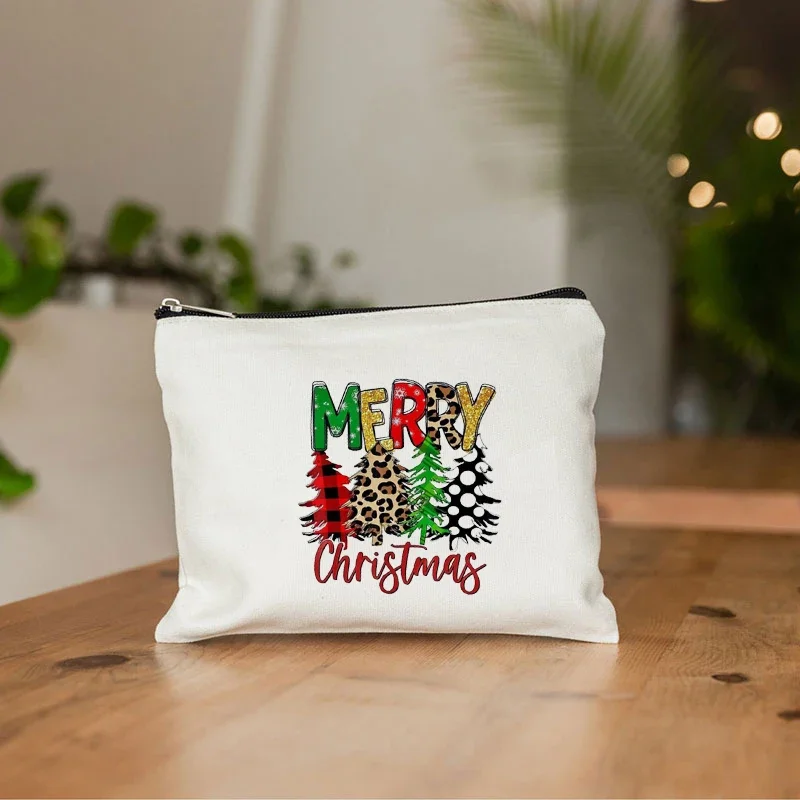 Merry Christmas Pattern Make Up Case Xmas Storage Bag Christmas Tree Graphic Cosmetic Pouch Bags for Women New Year Gifts Clutch