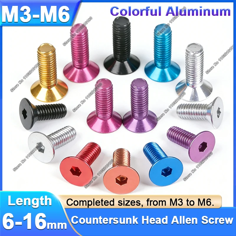 10Pc Colour Anodized Aluminum Allen Screw M3 M3.5 M4 M5 M6 Hexagon Hex Socket Countersunk Head Bolt for Bike Motorcycle RC Drone