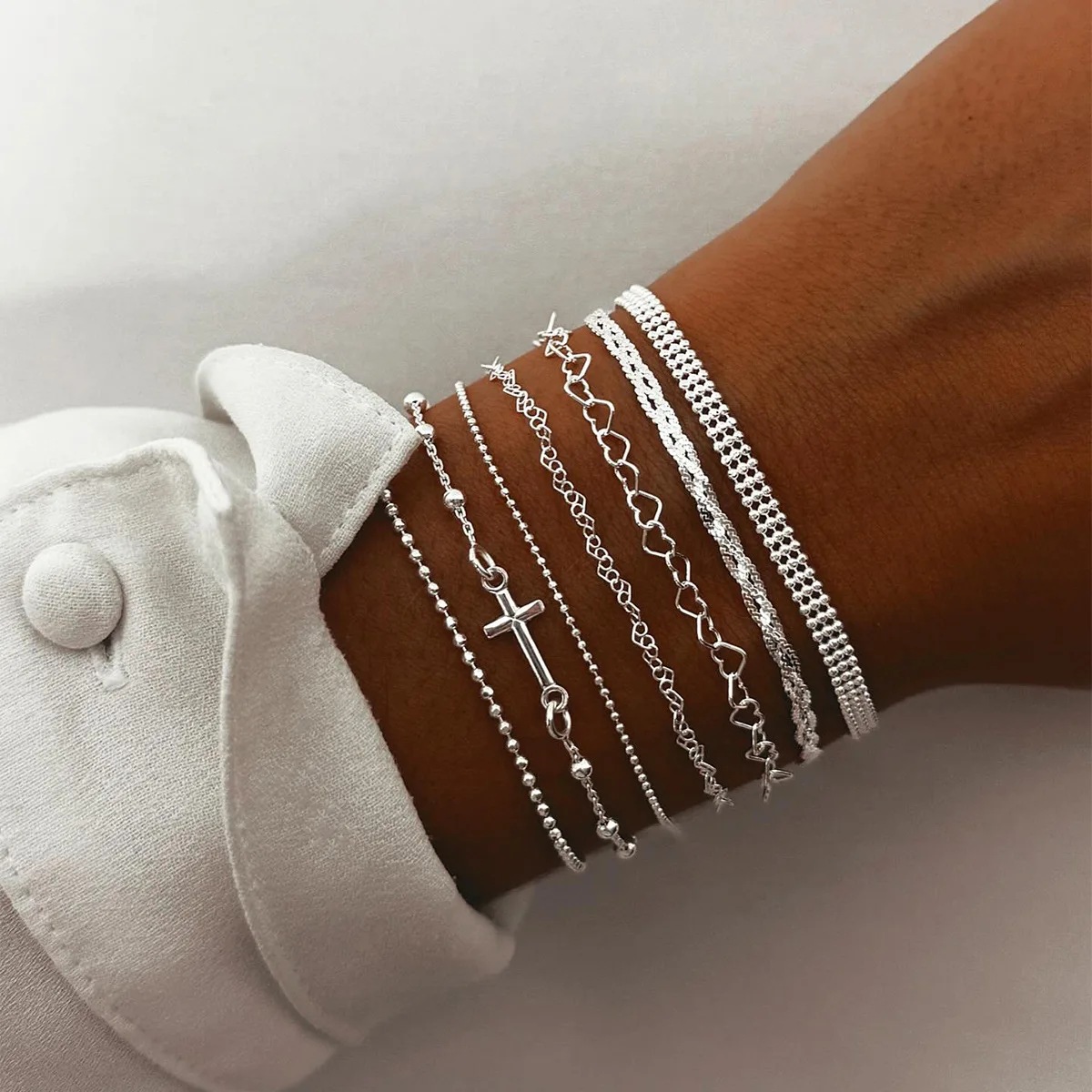 مزاجه الأزياء الصليب الحب القلب أساور هندسية مجموعة للنساء الفتيات مجوهرات بسيطة اكسسوارات هدايا عيد الميلاد عيد الميلاد