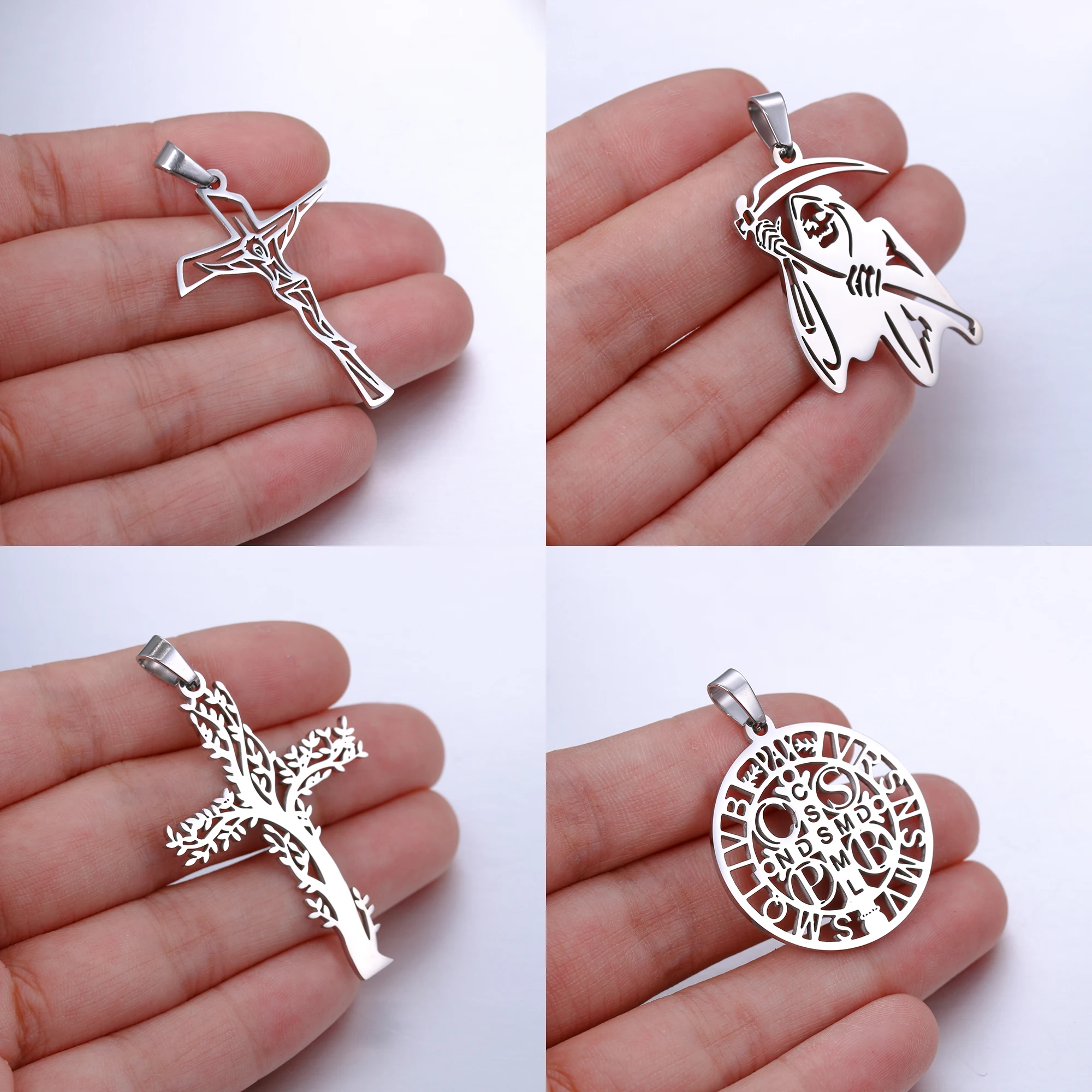 100% Stainless Steel Christian Jesus Cross Pendants Religion Cross Tree Of Life Charms For Jewelry Prayer Baptism Gifts