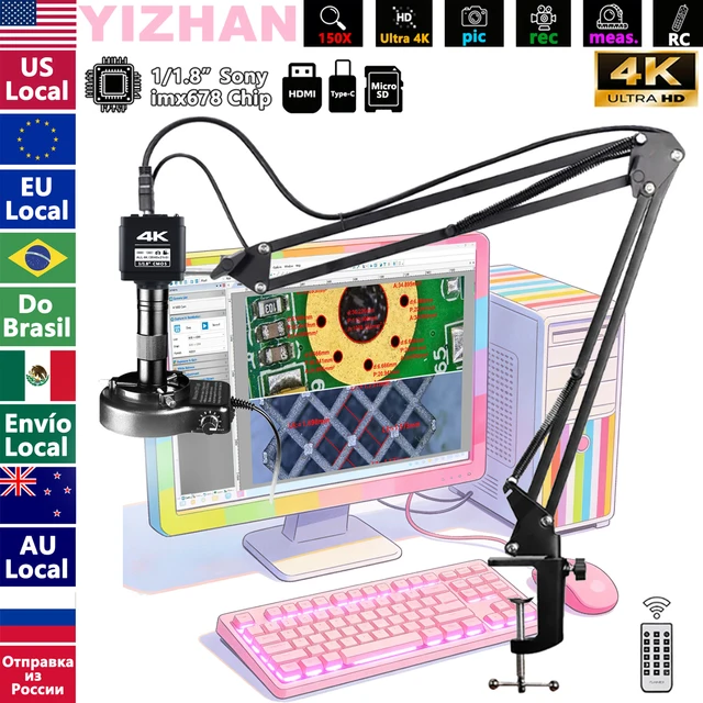 Mikroskop cyfrowy 4K do lutowania z opcjonalnym czujnikiem imx678, imx415, imx323, mikroskop do naprawy i lutowania PCB. Wysyłka z Polski, szybka dostawa.