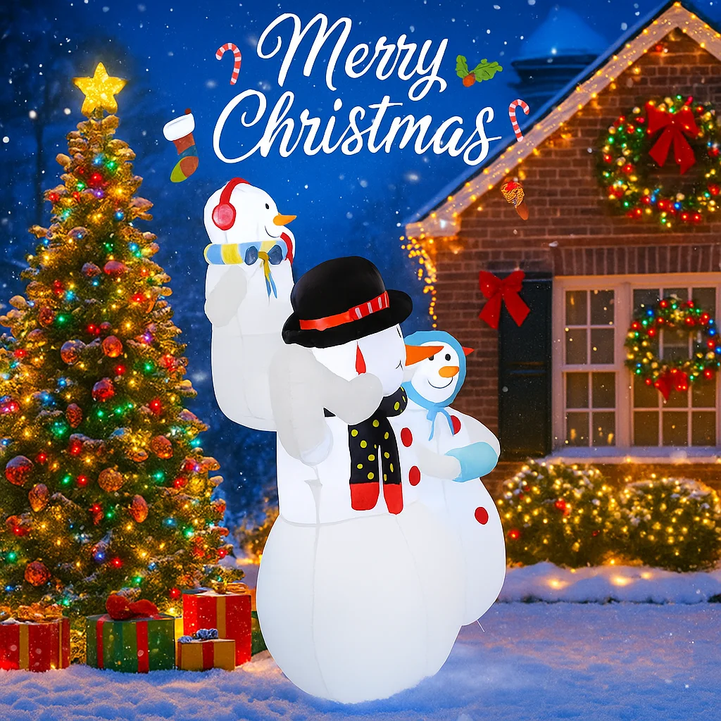 Decorazioni natalizie per famiglie di pupazzi di neve giocattolo gonfiabile da 5,91 piedi per cortile con luci a LED Forniture natalizie Ornamenti per la casa Regali di festa