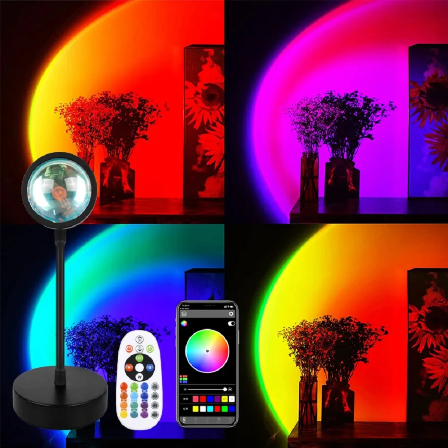 Proyector USB de luz nocturna RGB, lámpara de atmósfera de puesta de sol con control remoto, decoración de fondo de fotografía de dormitorio, regalo de iluminación, nuevo