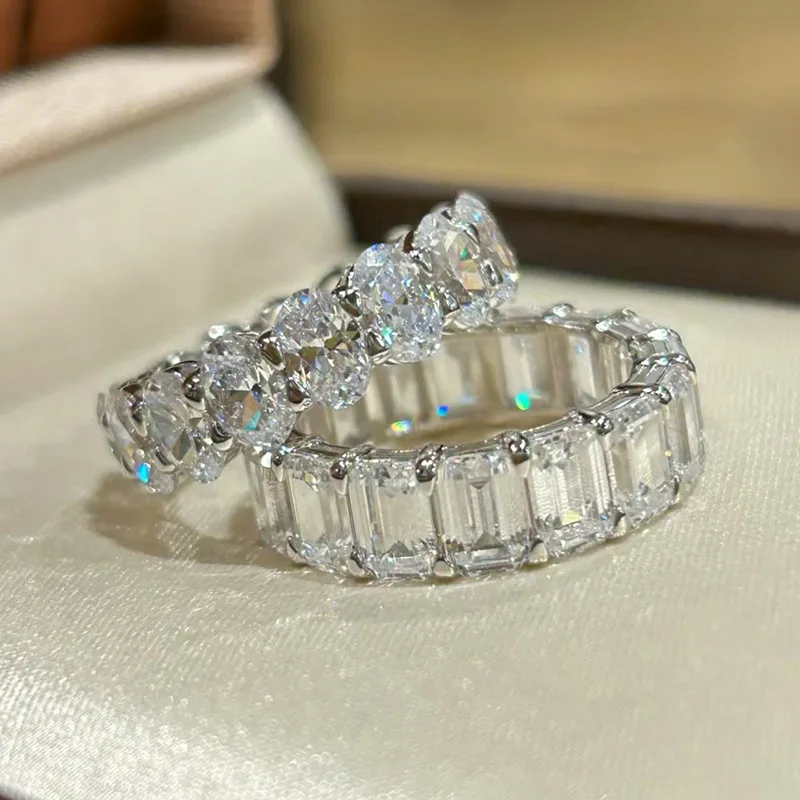 

S925 Sterling Silver 12*14MM 12ct High Carbon Diamond Gemstone Rings Wedding Engagement ring Fine Jewelry Gift Wholesale