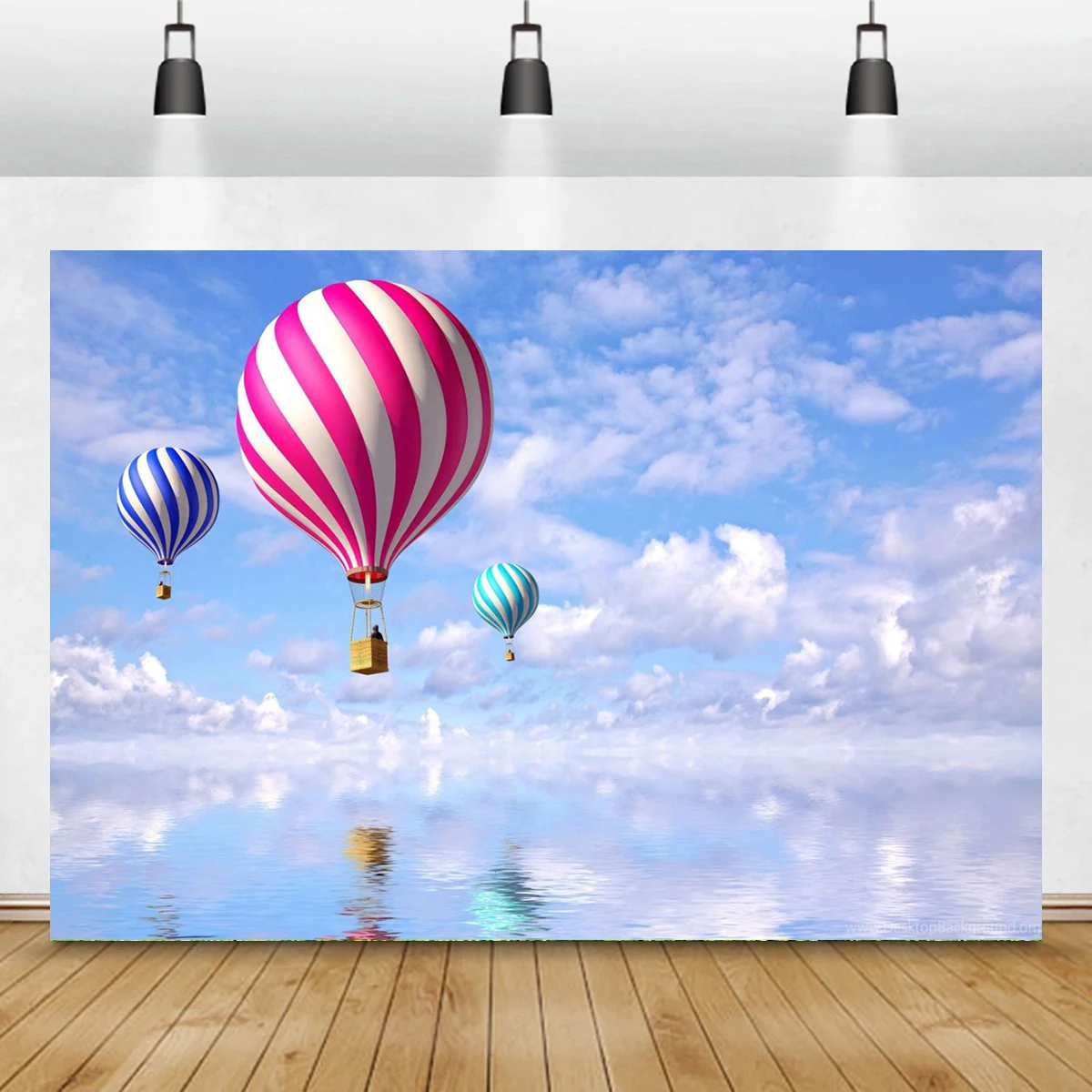 Hot Air Balloon Backdrop Blue Sky White Clouds Boy Birthday Party Background Photography Prince Baby Shower Celebration Banner