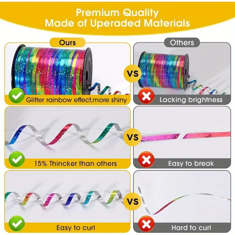 1 Roll, 500 Yard Rainbow Ribbon, Gift Wrapping, Balloon , Laser Curly Ribbon For Wedding, Christmas