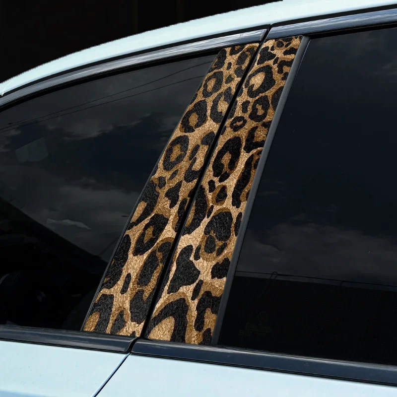 Leopard Print Car Stickers Auto B Pillar Waterproof Center Column Decoration Cover Scratches Sunscreen Vinyl DIY Door Decals