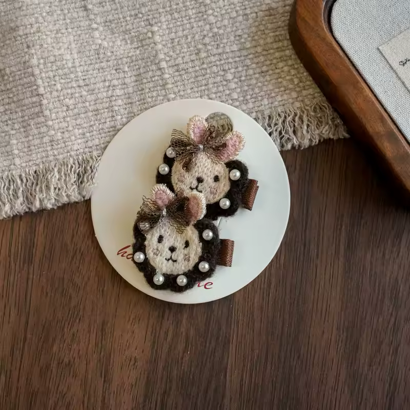 2Pcs Cartoon Hair Clips for Baby Girls Crochet Hairpins Children's Side Clip Newborn Hair Accessories Kids Cute Rabbit Hairclips - Image 4