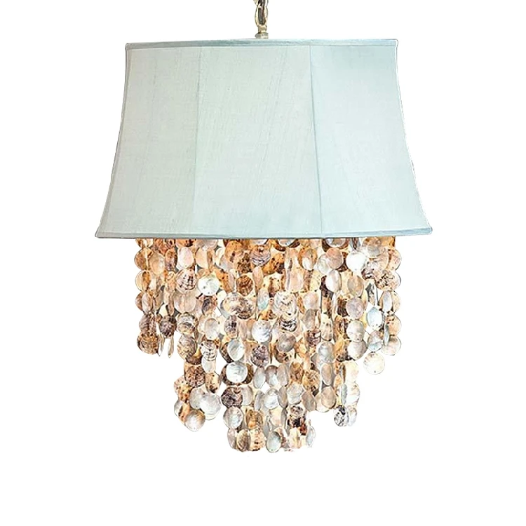 

Romantic blue natural shell chandelier European and American French living room duplex homestay bedroom lighting