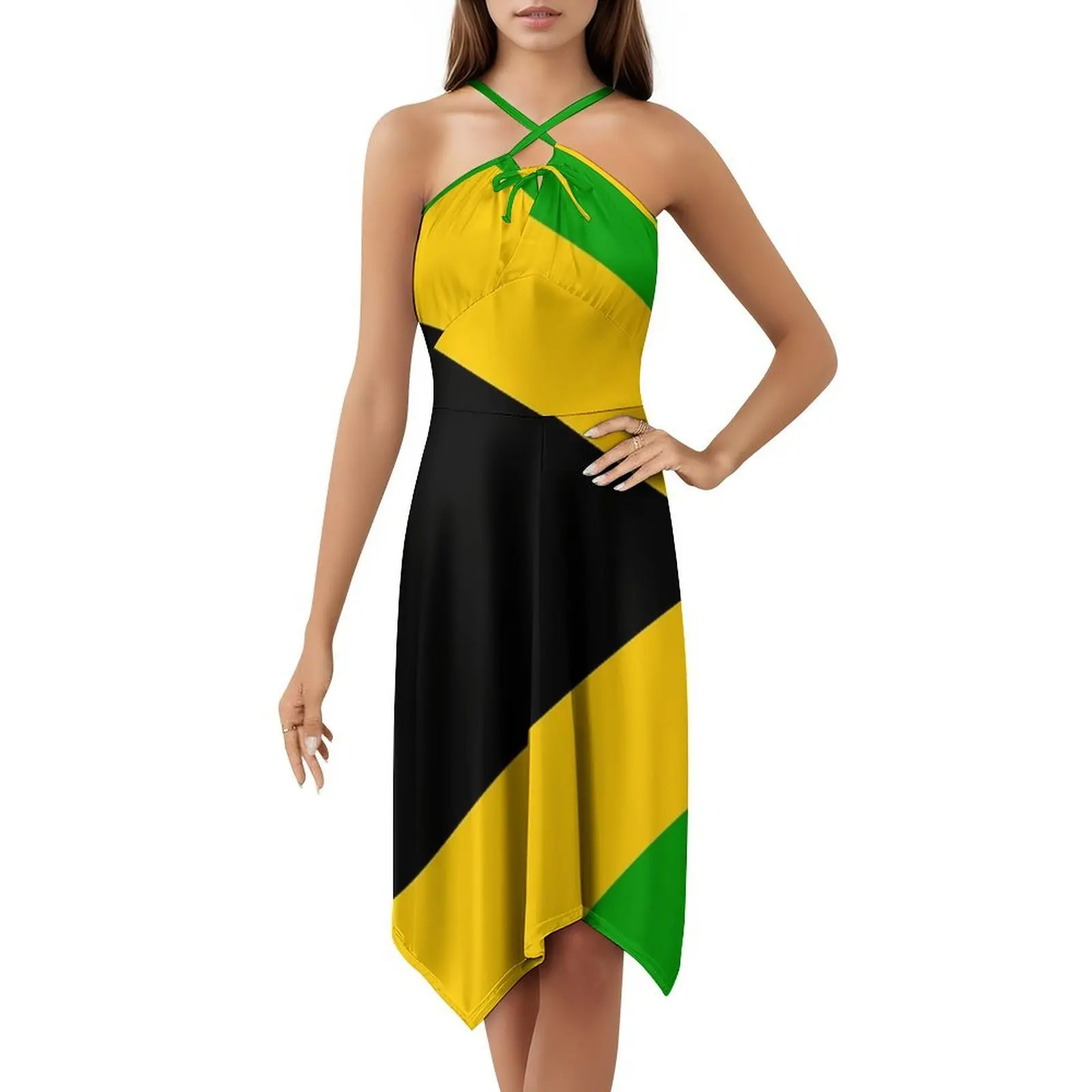 Vestido blusa floral com bandeira jamaicana, meio corte, para mulheres, primavera verão, vestido casual para festa, Jamaica, Jamaica, Jamaica