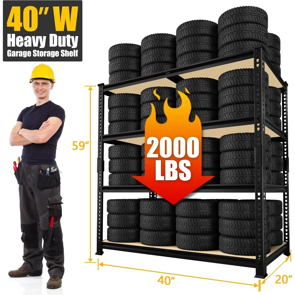 Estantes de almacenamiento resistentes de 40" de ancho x 20" de profundidad x 59" de alto, estantería de garaje ajustable de 4 niveles, estante organizador de metal, estante de utilidad