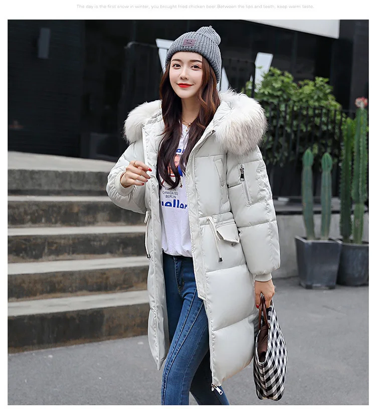 Korean Fashion Winter Solid Color Long-sleeved Down Cotton Jacket Women Bread Fur Collar 2026 New Korean Version Thickened Coat