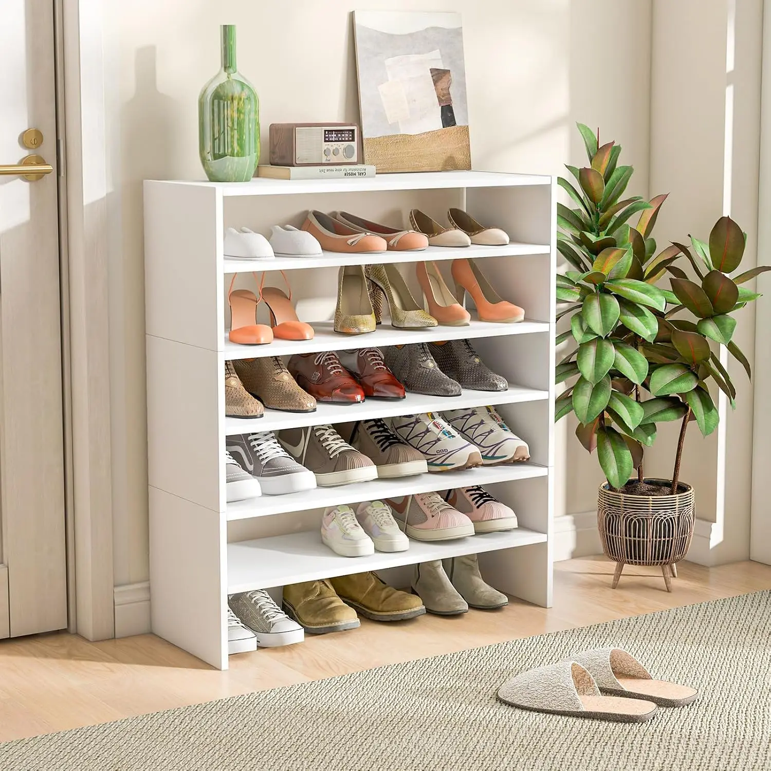 6-Tier Stackable Wooden Shoe Rack Organizer Storage Shelf, Customized