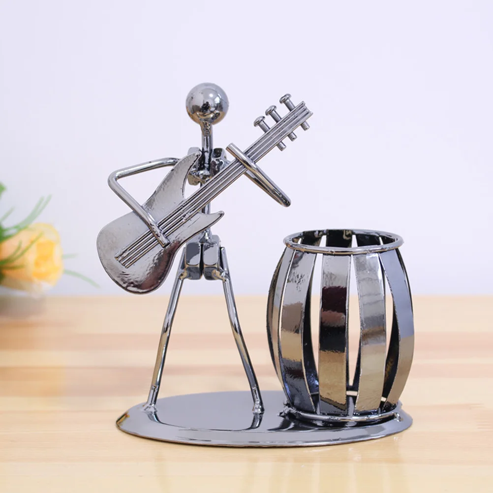 الصلب الموسيقى الكهربائية باس حامل قلم سطح المكتب الديكور الناي لاعب الحديد الفن الحرف حاوية القلم هدية للمكتب أو الغرفة #1