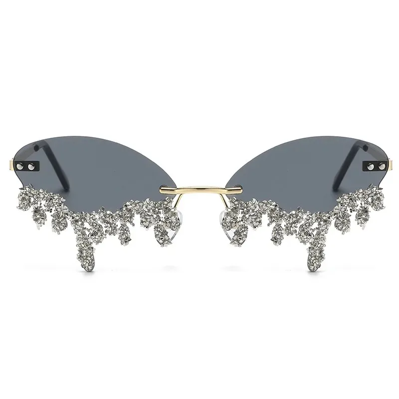 Diamant Randlose Sonnenbrille Damen Luxusmarke Strass Sonnenbrillen Sexy Tränenform Punk Party Eyewear Gafas De Sol – Detail 5