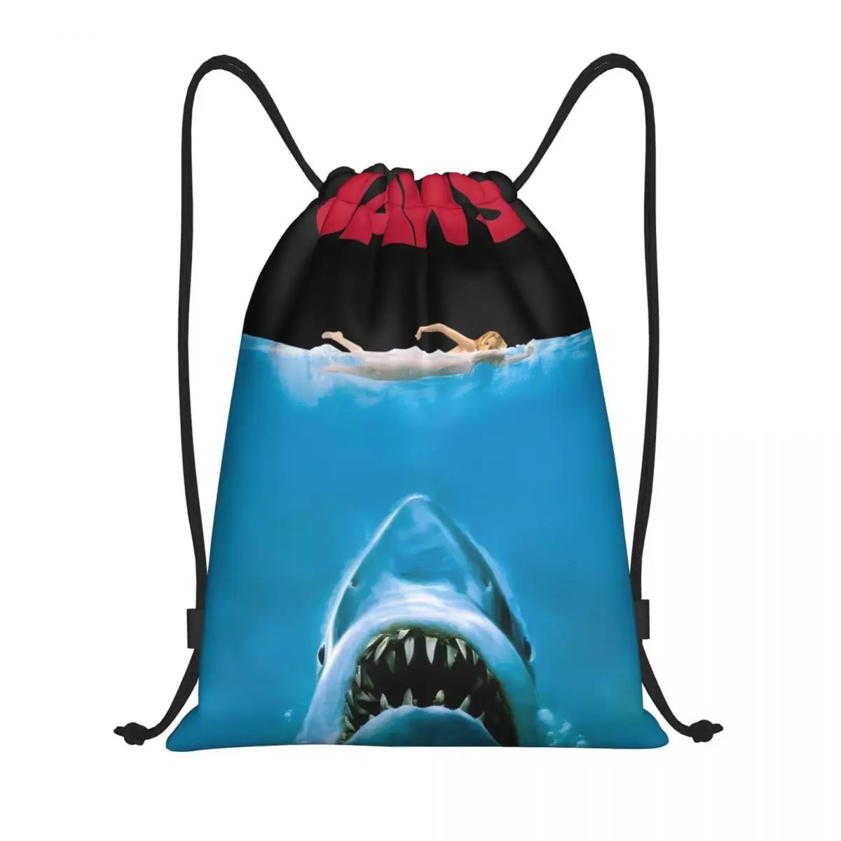 Jaws Movie Poster bolsas con cordón portátiles multifunción, bolsa deportiva para libros