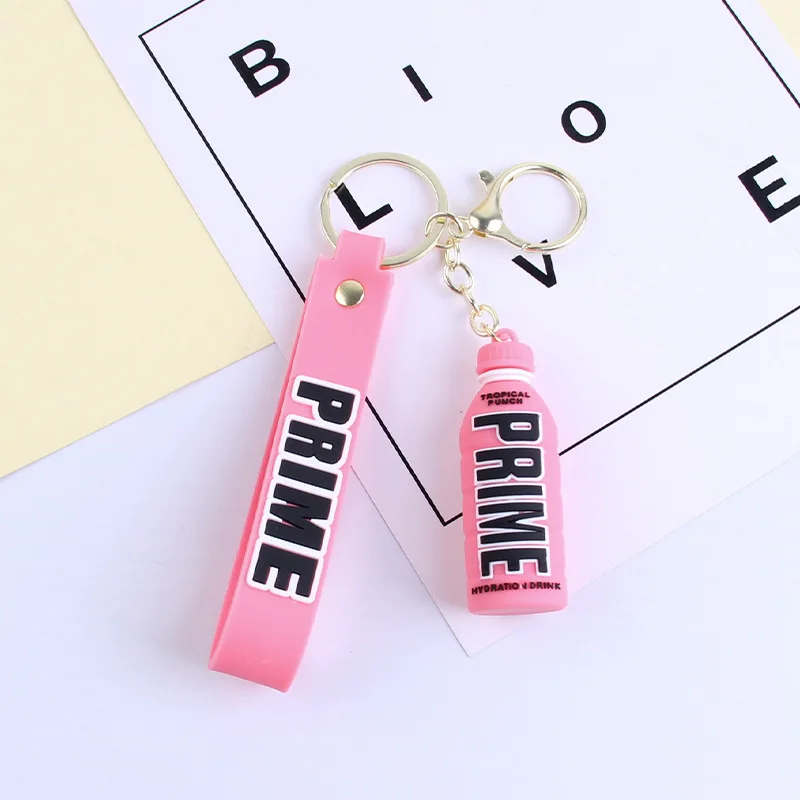 Cartoon Prime Hydration Drink Keychain For Women Soft Rubber Beverage Car Key Chains Bag Charms Couple Keyring Children Gift