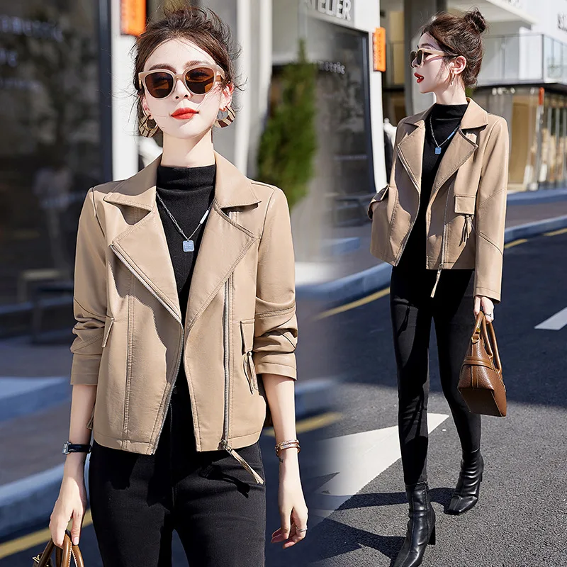 Genuine leather jacket for women with small stature in spring and autumn 2024, new fashionable and western-style leather jacket,