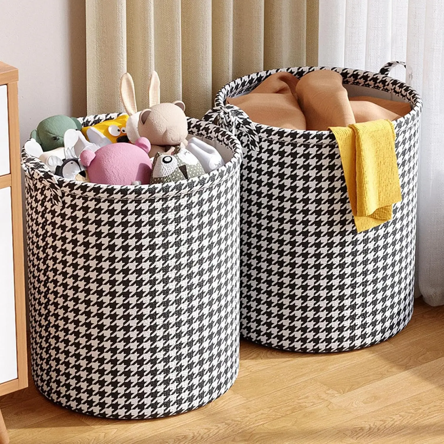 Cesta para la colada con asas, cesta para manta, almacenamiento con pata de gallo, cesto plegable de tela para dormitorio, cesto para ropa sucia