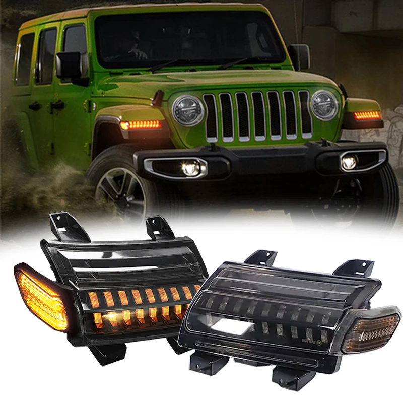 DRL Amber Flashing LED Turning light Double Track Running Water Off-road Car Lights Turn Signal Led Lamp For Jeep JL 2018-2020