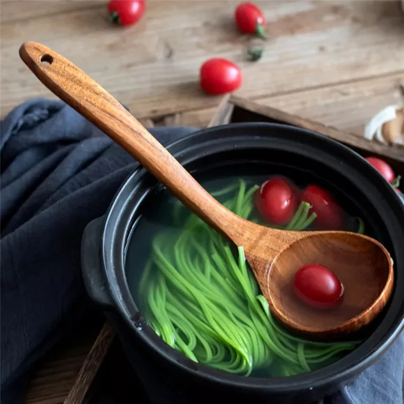 ABUG-Premium Natural Wood Cooking Spoons And Spatulas Set For Non-Stick Kitchen Cookware