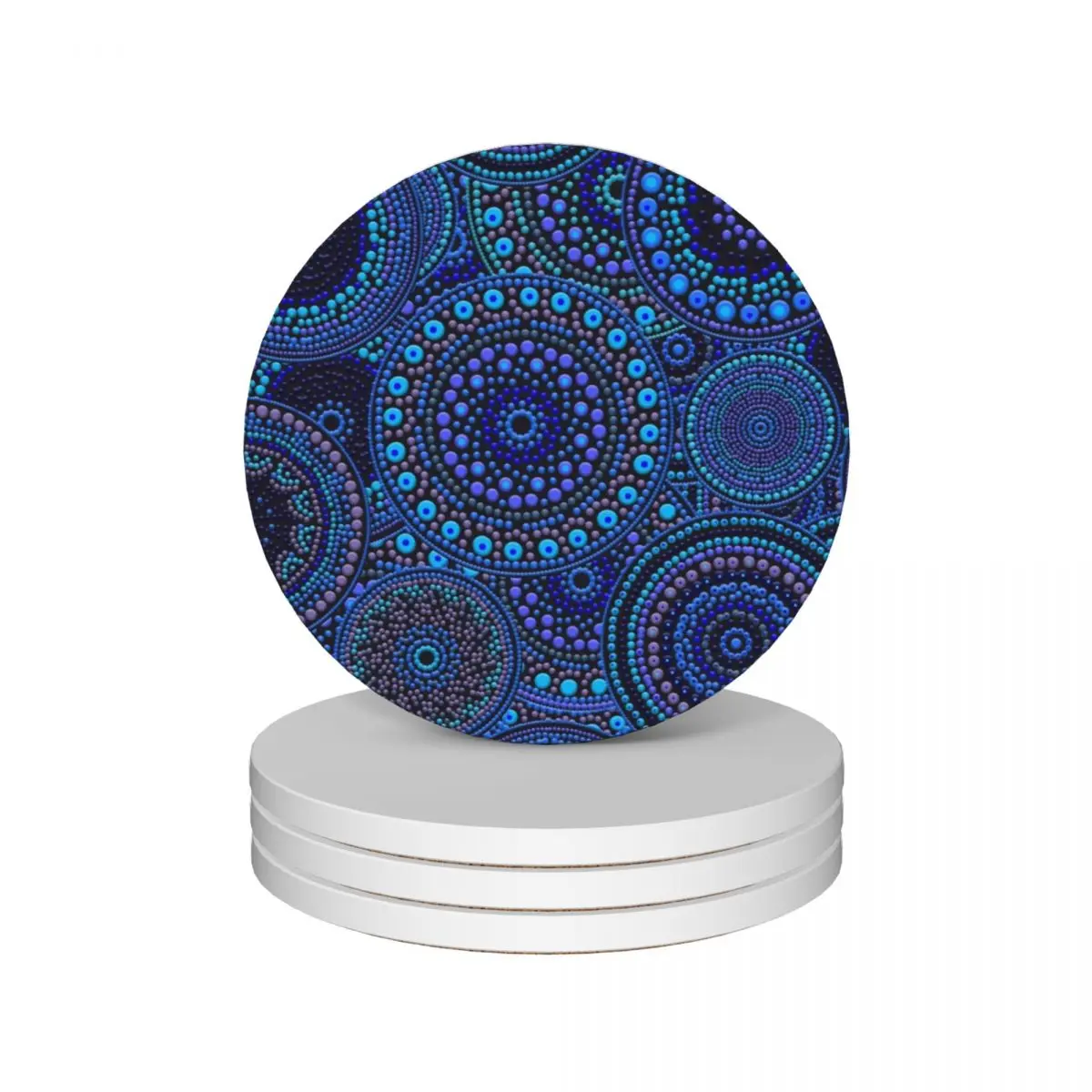 

Dot Art Circles Blues Ceramic Coasters (Set of 4) original cute kitchen supplies for coffee cups set for drinks Coasters