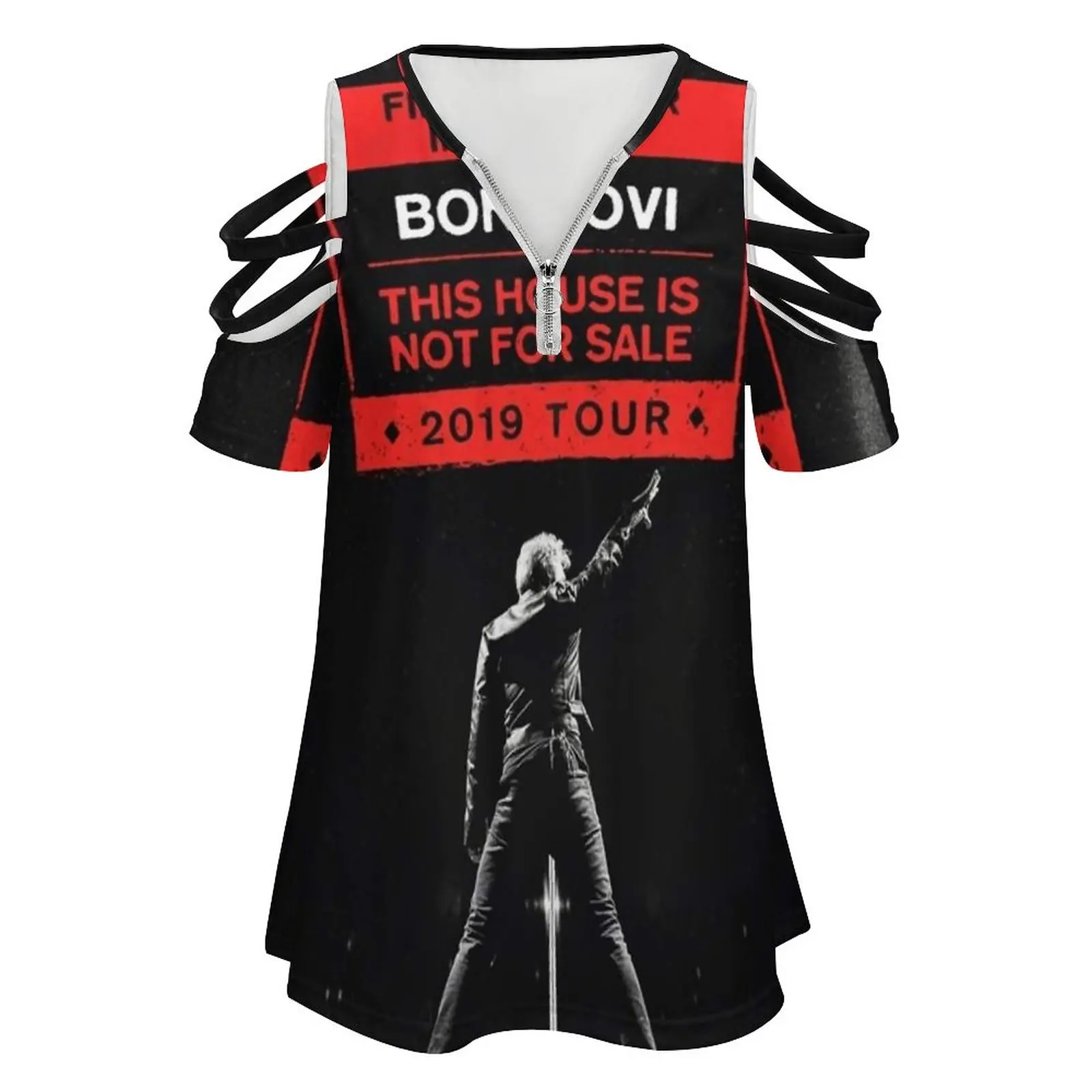 Uk Bon Tour Jovi 2019 Duasatu New Fashion Zip Off Shoulder Top Short-Sleeve Women Shirt Uk Bon Tour Jovi 2019 Duasatu