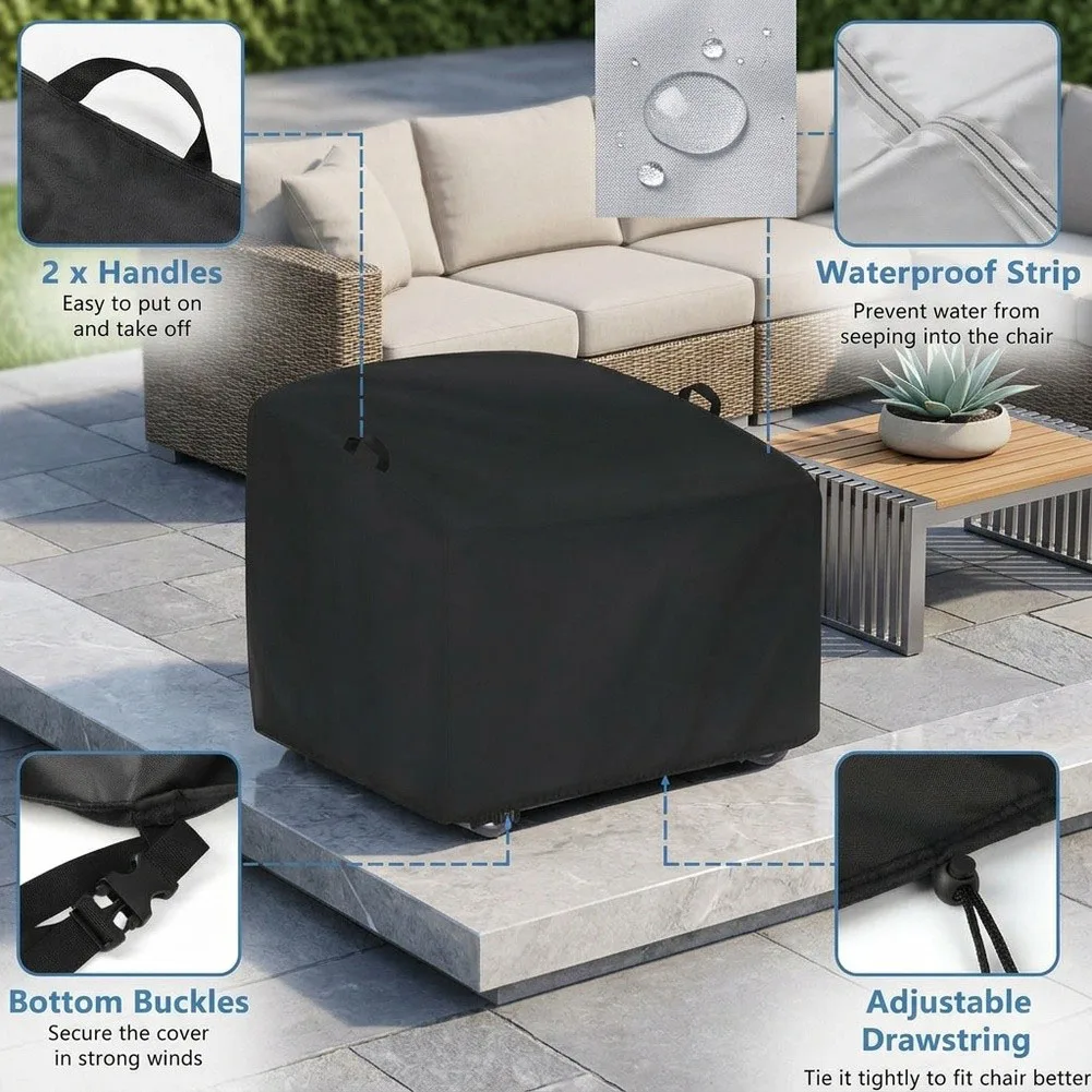 Outdoor Egg Rocking Chair Cover 210D Oxford Fabric with Bottom Elastic Band for Wind Resistance Black Size 95x103x86cm