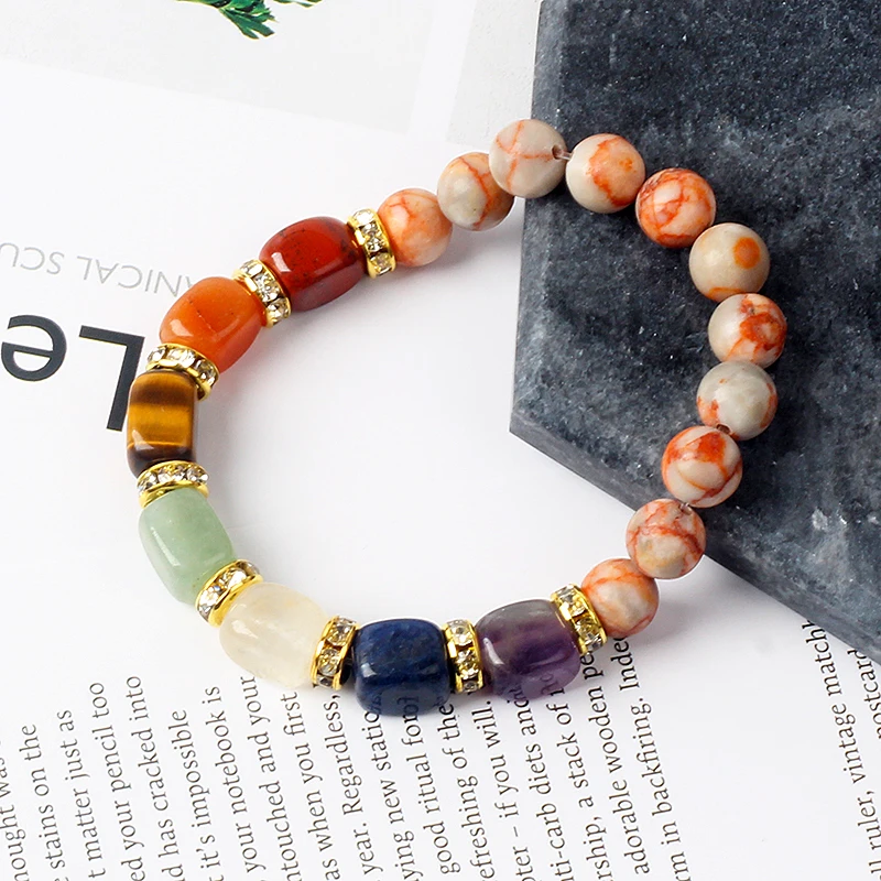 Natural Stone 7 Chakra Bracelets Reiki Healing Energy Hematite Tiger Eye Beaded Elastic Bracelets for Women Girls Yoga Jewelry