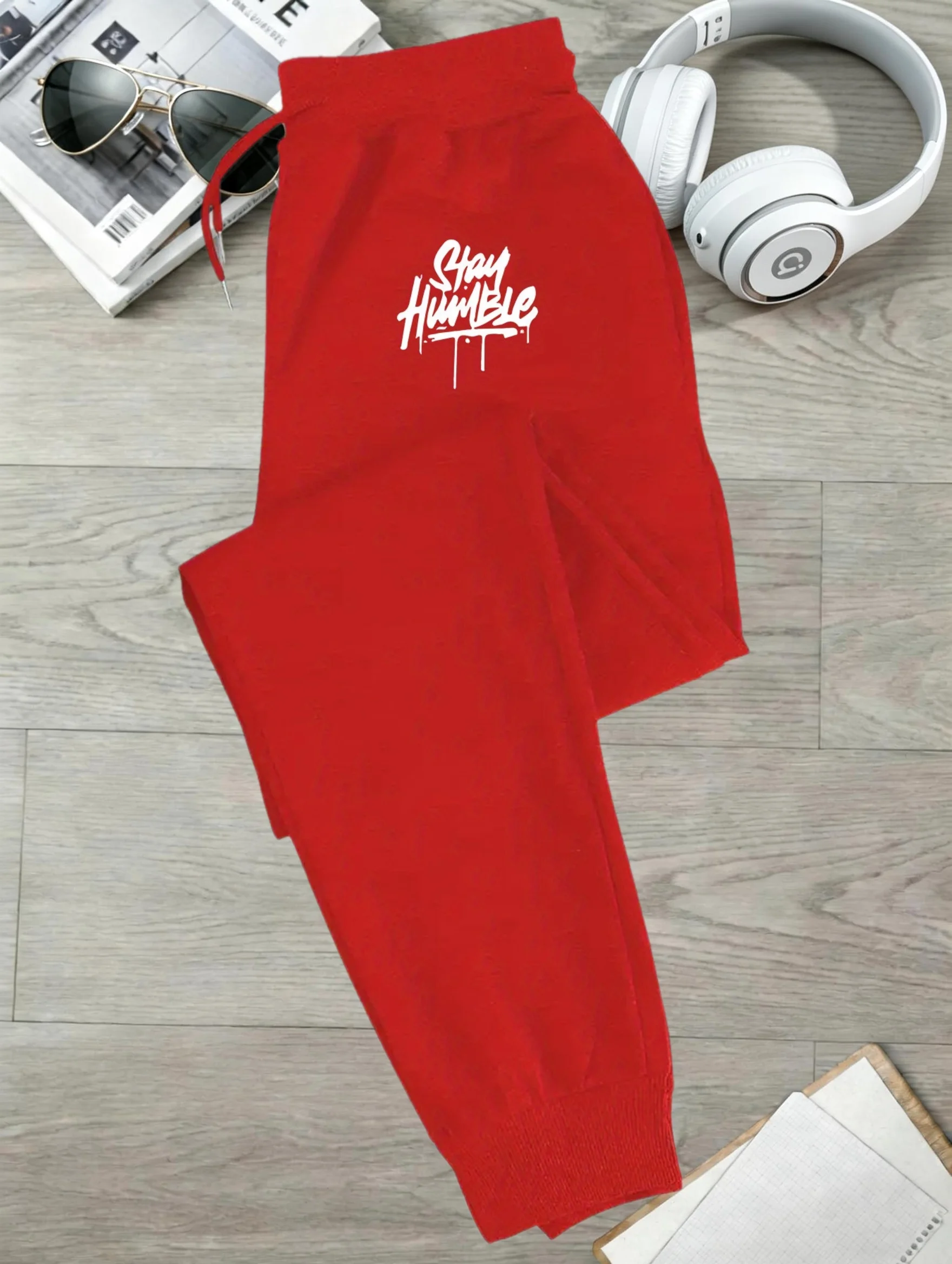Inspire‑styled stay humble street script artwork print relaxed loose sweatpants men hip hop sports casual jogger pants