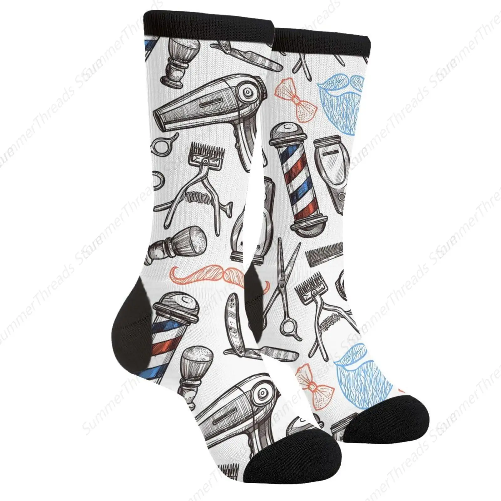 Traditional Classic Barber Shop Sing Hairdresser Casual Unisex Novelty Fun Crew Socks Men And Women Crazy Dress Socks