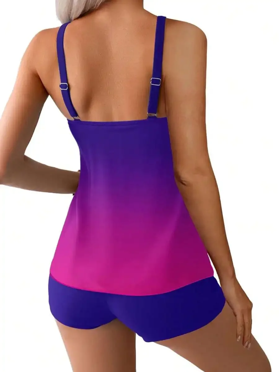 

Womens Gradient Rainbow Two Piece Tankini Swimsuit Summer Beachwear Stretchy Slim Fit