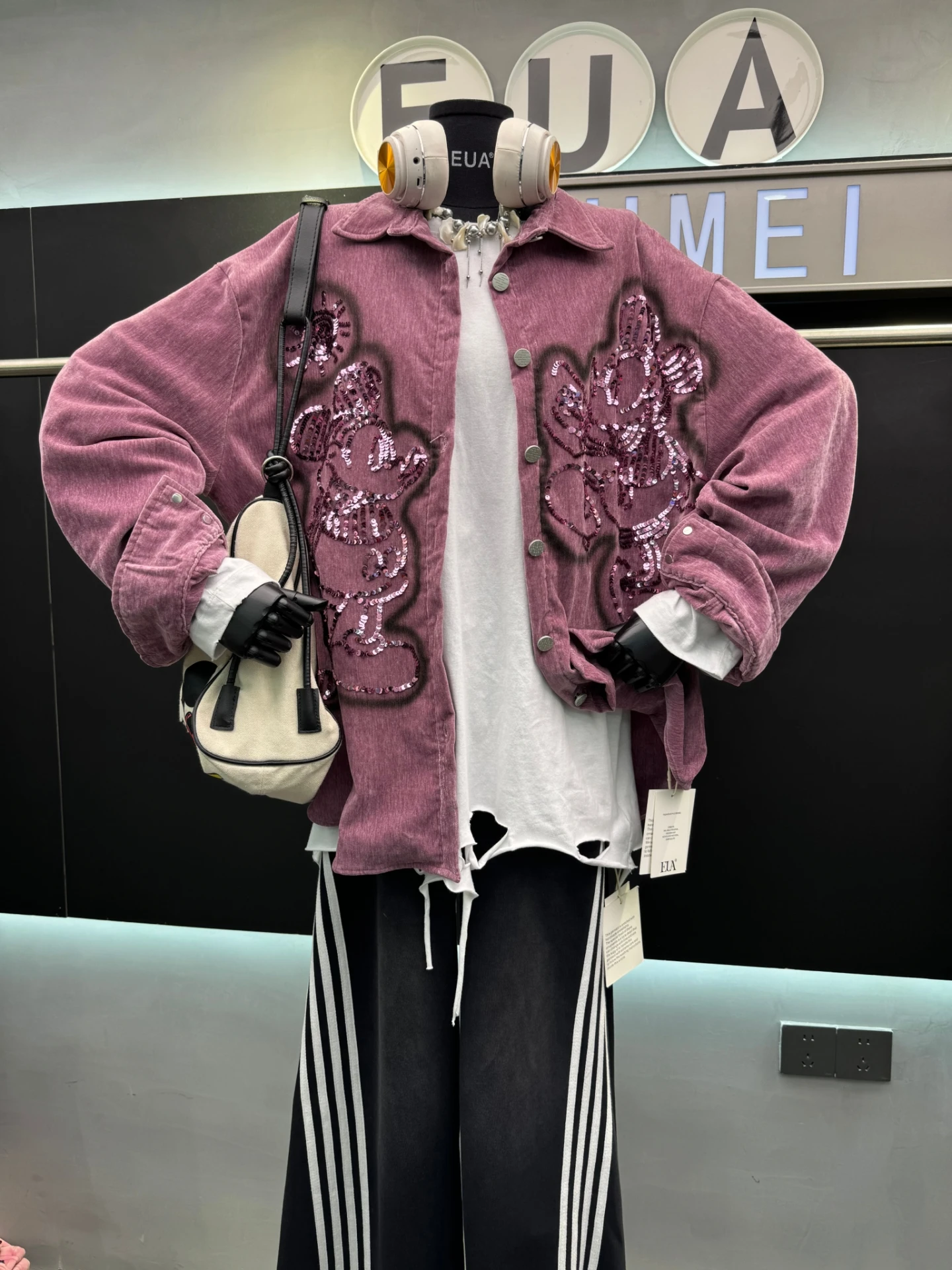 European Style Sequin Long Sleeve Shirt 2025 Autumn New Fashion Versatile Loose Cartoon Casual Mid-Length Shirt Jacket for Women