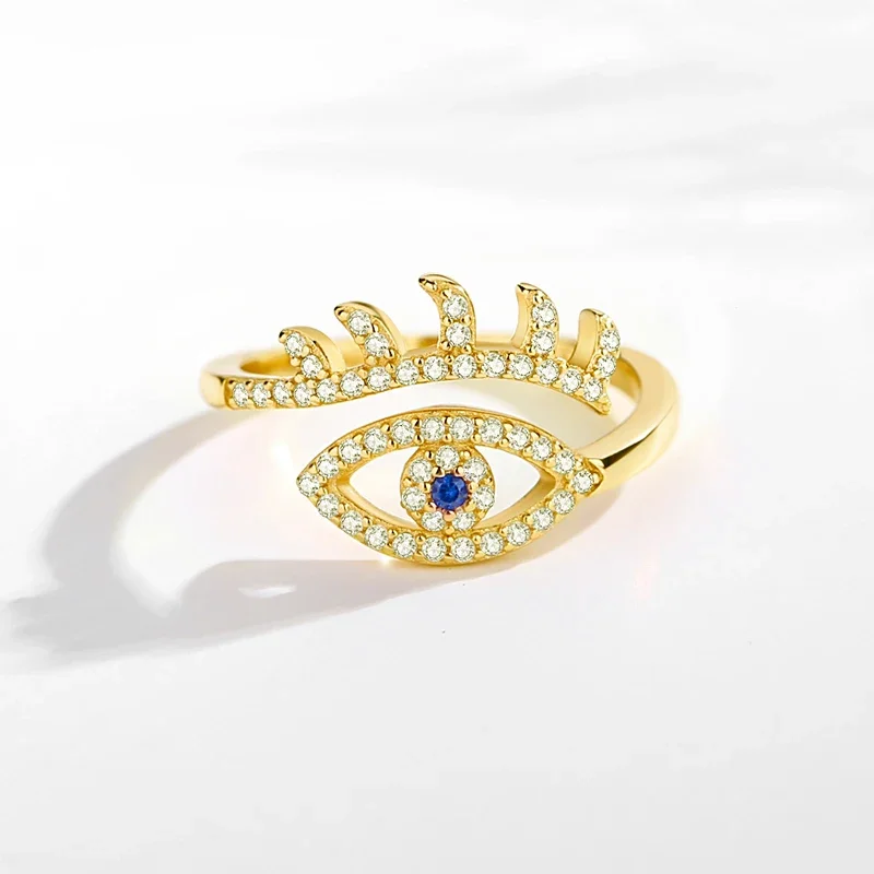 KALETINE Evil Eye Crown Rings 925 Sterling Silver Engagement Zircon Open Size Rings For Women Female Adjustable Turkey Jewelry