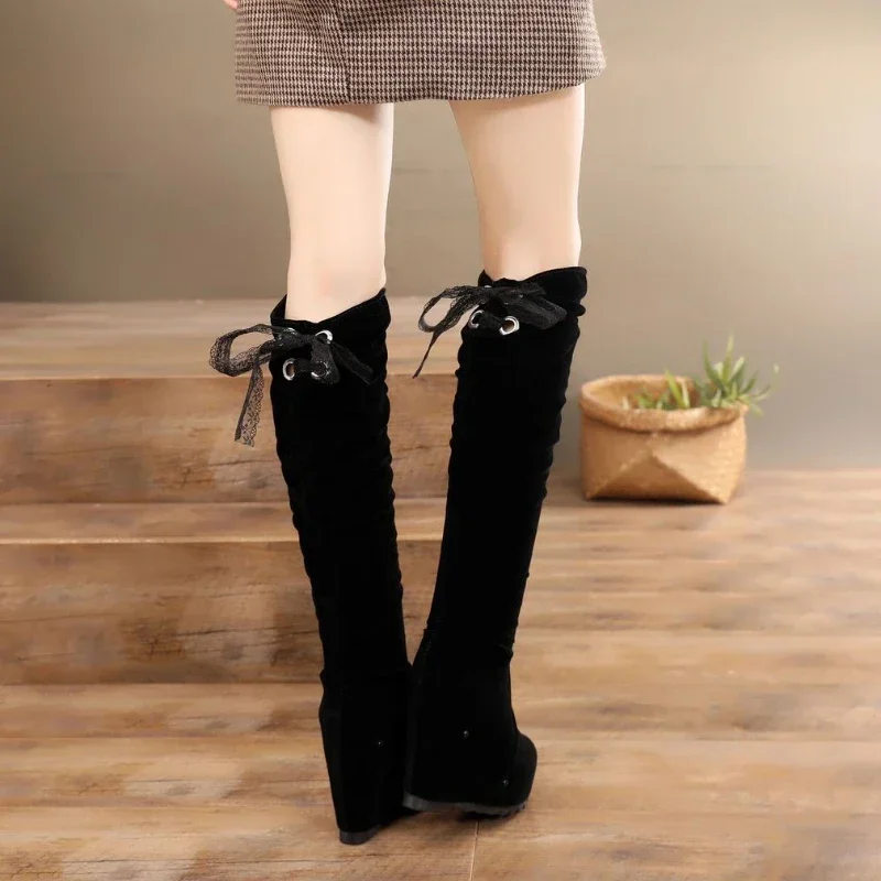 Very High Heel Wedge Round Toe Women's Long Boots Spring Autumn Waterproof Winter 2024 Ladies Knee Shaft Shoes Novelty On Offer