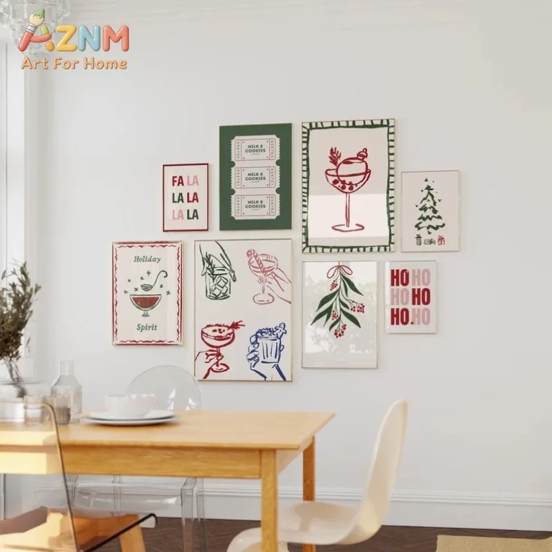 Christmas Gallery Wall Prints, Christmas Bar Cart Print, Classic Christmas Poster Trendy Modern Christmas Posters Frameless
