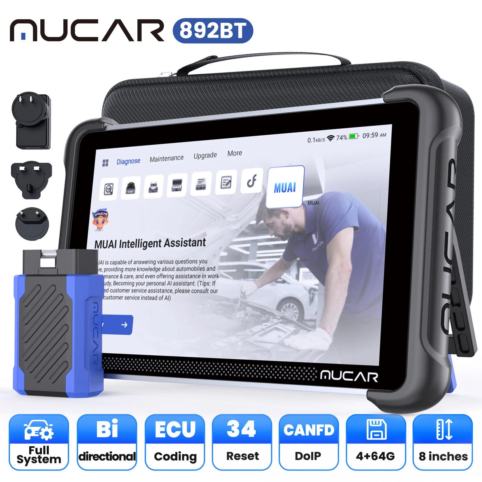 

MUCAR 892BT Автомобильный диагностический инструмент OBD2 с видеоприцелом THINKCAR, USB-видеокамерой, бесплатная пожизненная полная диагностика системы 34, сброс