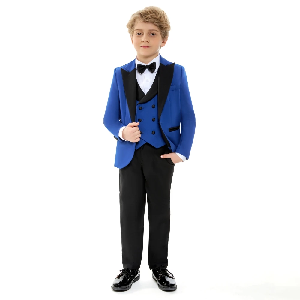 Real Photo Boy's Formal Suits Slim Fit For Activities Handsome 4 Pieces Jacket Vest Pants Bow Tie Wedding Set Ring Bearer Outfit