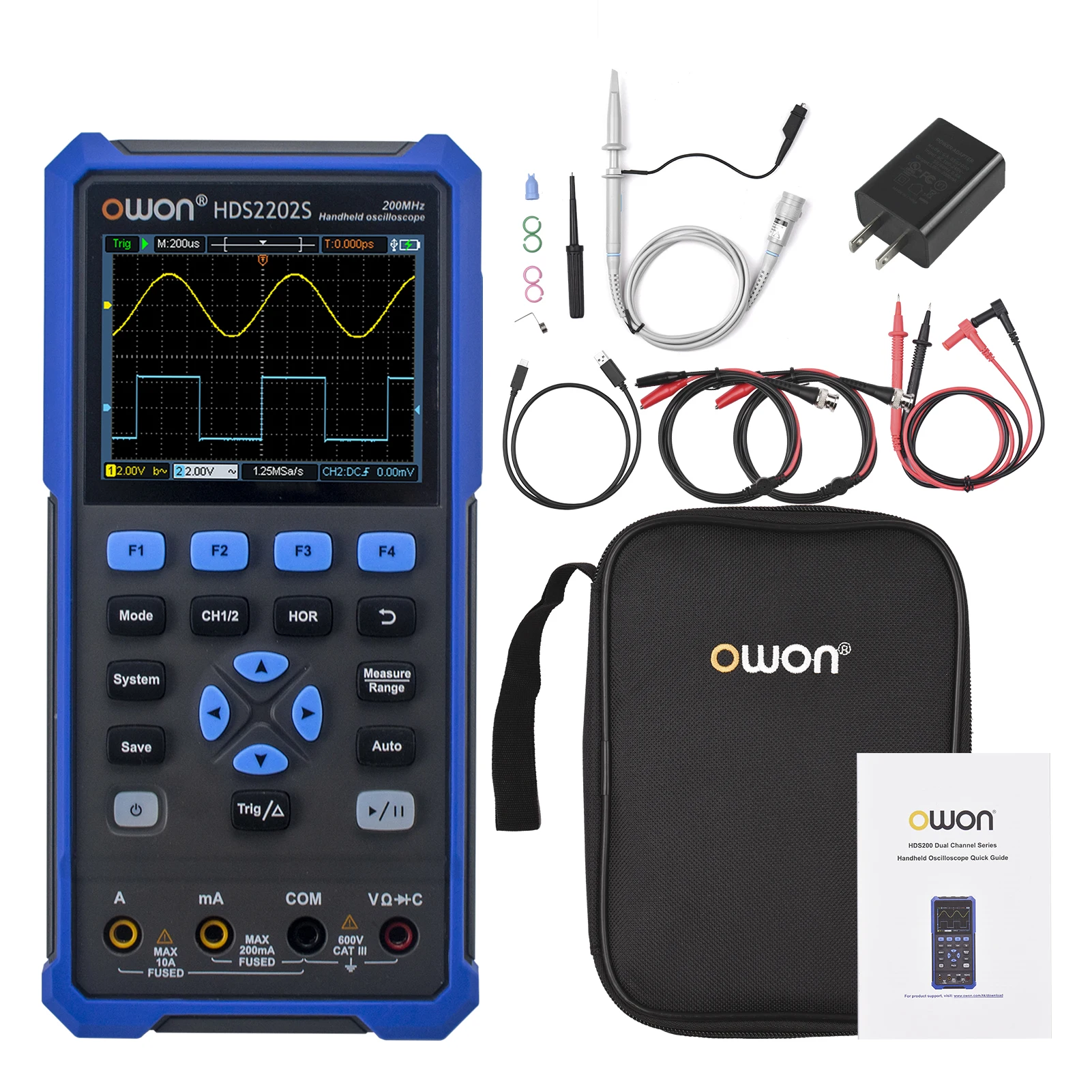 OWON HDS2202S 200Mhz Digital Oscilloscope 2 Channels 1GSa/s True RMS 3 in 1 Portable Osiclloscopes+Multimeter+Waveform Generator