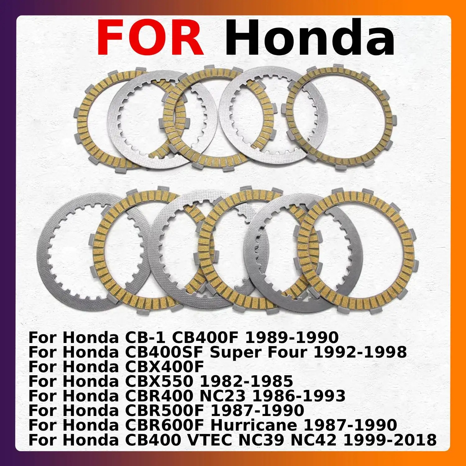 

Комплект фрикционных дисков сцепления для Honda CB400F, CB400SF Super Four, CBX400F, CBX550, CBR400, CBR500F, CBR600F Hurricane, CB400