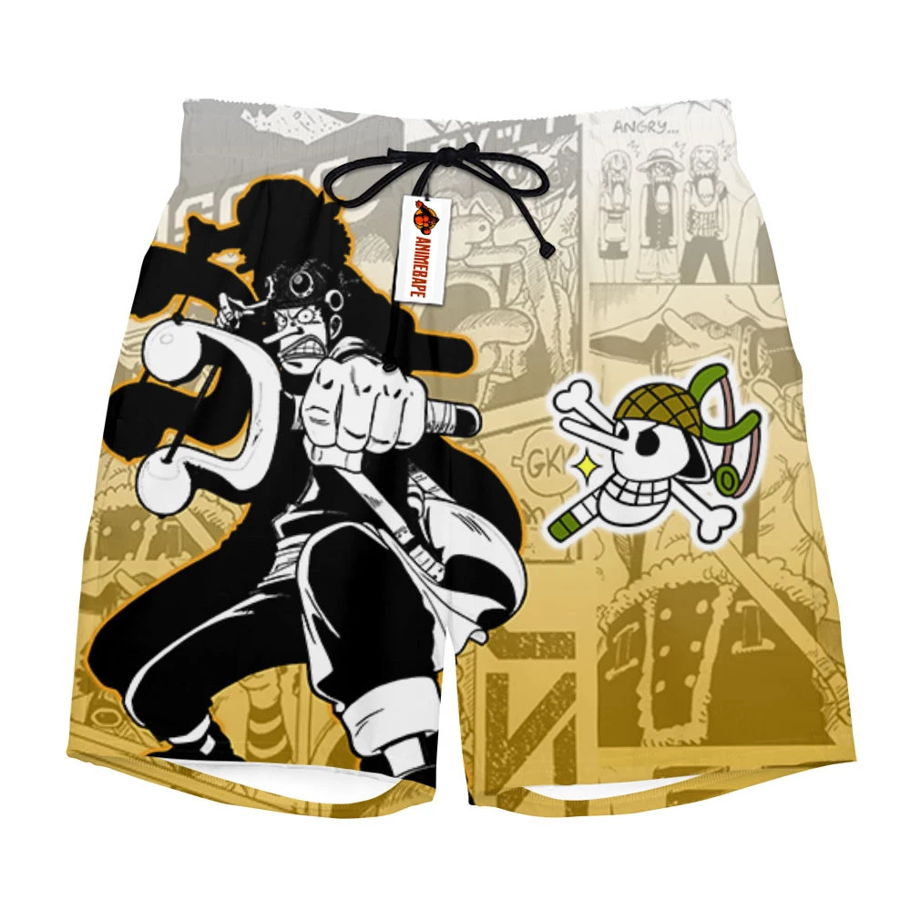 

2026 One Piece Usopp Manga Style Print Quick Dry Shorts Men Anime Straw Hat Pirates Sniper Casual Breathable Beach Shorts