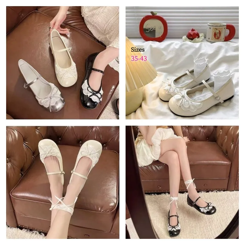 Women's Flat Shoes Beige Girls' Single Shoes Soft Ballet Ladies Shoes All-Season Lady Footwear Female Women's Mary Jane Shoes