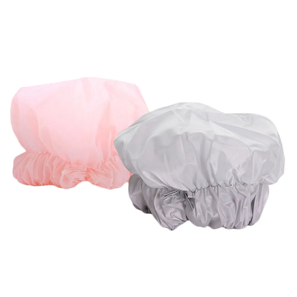 

2pcs Waterproof Shower Caps Bathing Hats For Adult Elastic Adjustable Bath Hat Travel Foldable Hair Protection Cap Cooking