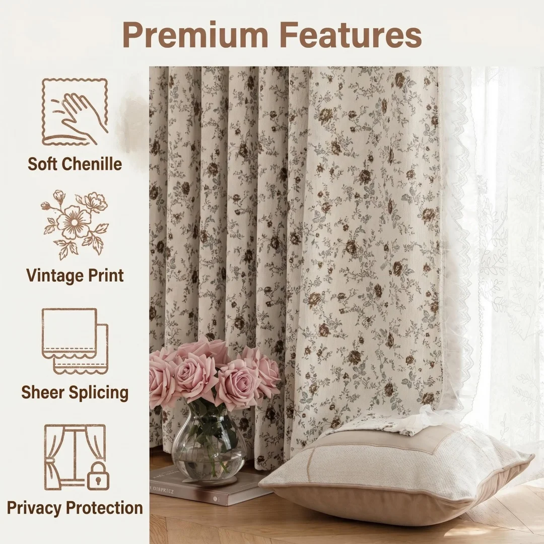 retro full shading double-sided chenille curtains living room bedroom American country sunscreen curtain cloth