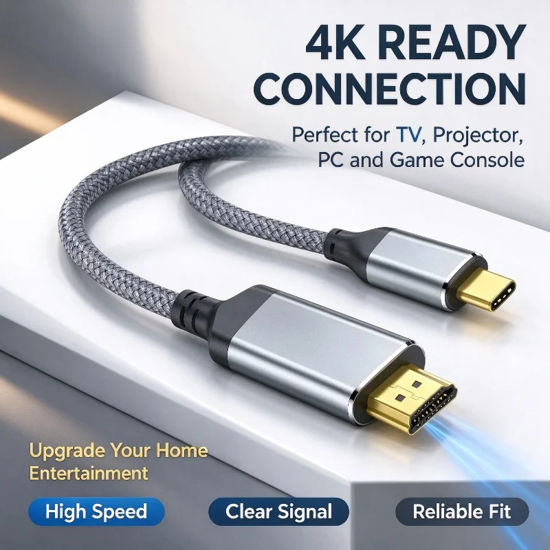 Type C to HDMI-compatible Cable 4K@60Hz Thunderbolt 3/4 Compatible Nylon Braided Wire For Notebook Smartphone HDTV Projector
